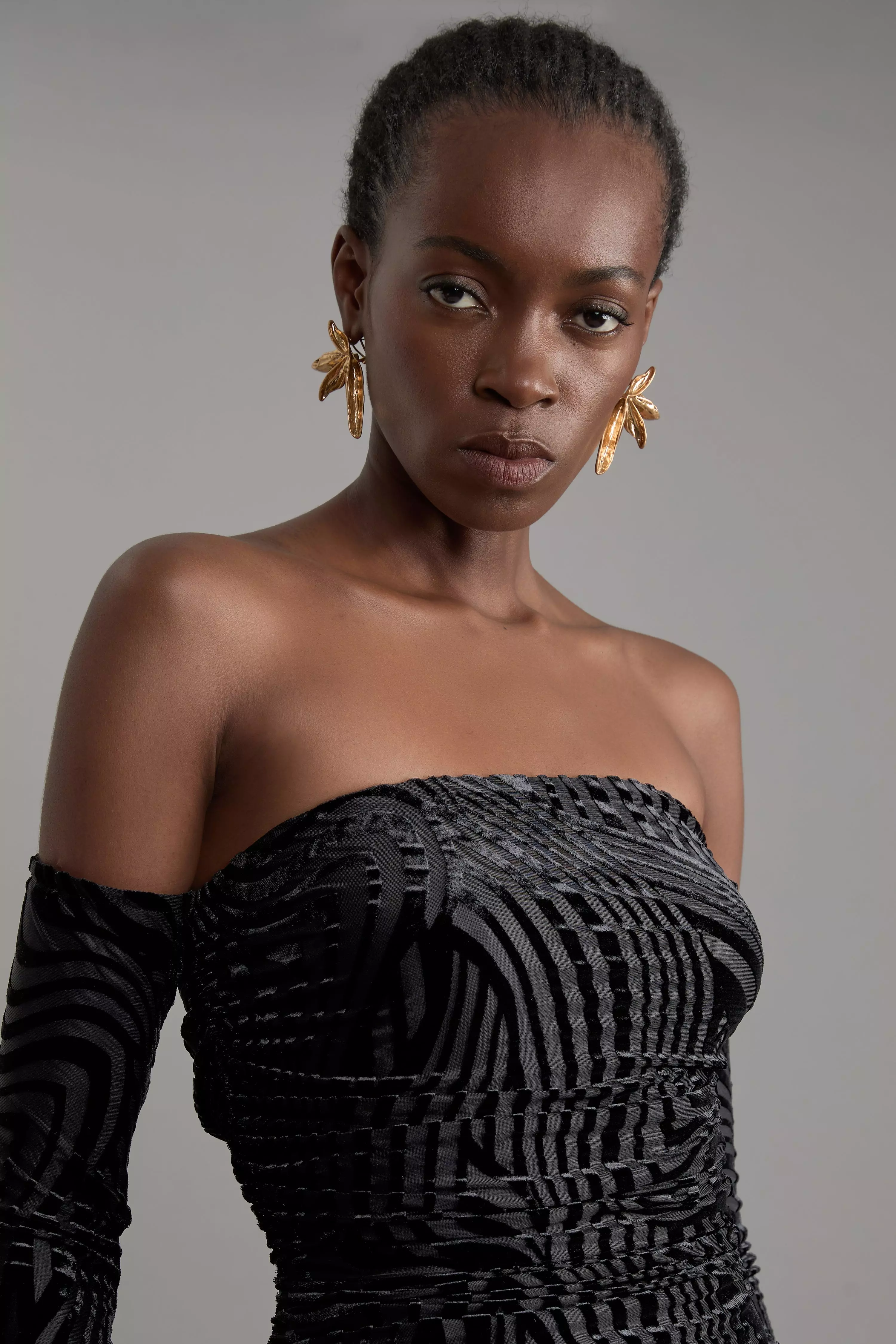 Velvet Devore Jersey Off The Shoulder Midi Dress | Karen Millen