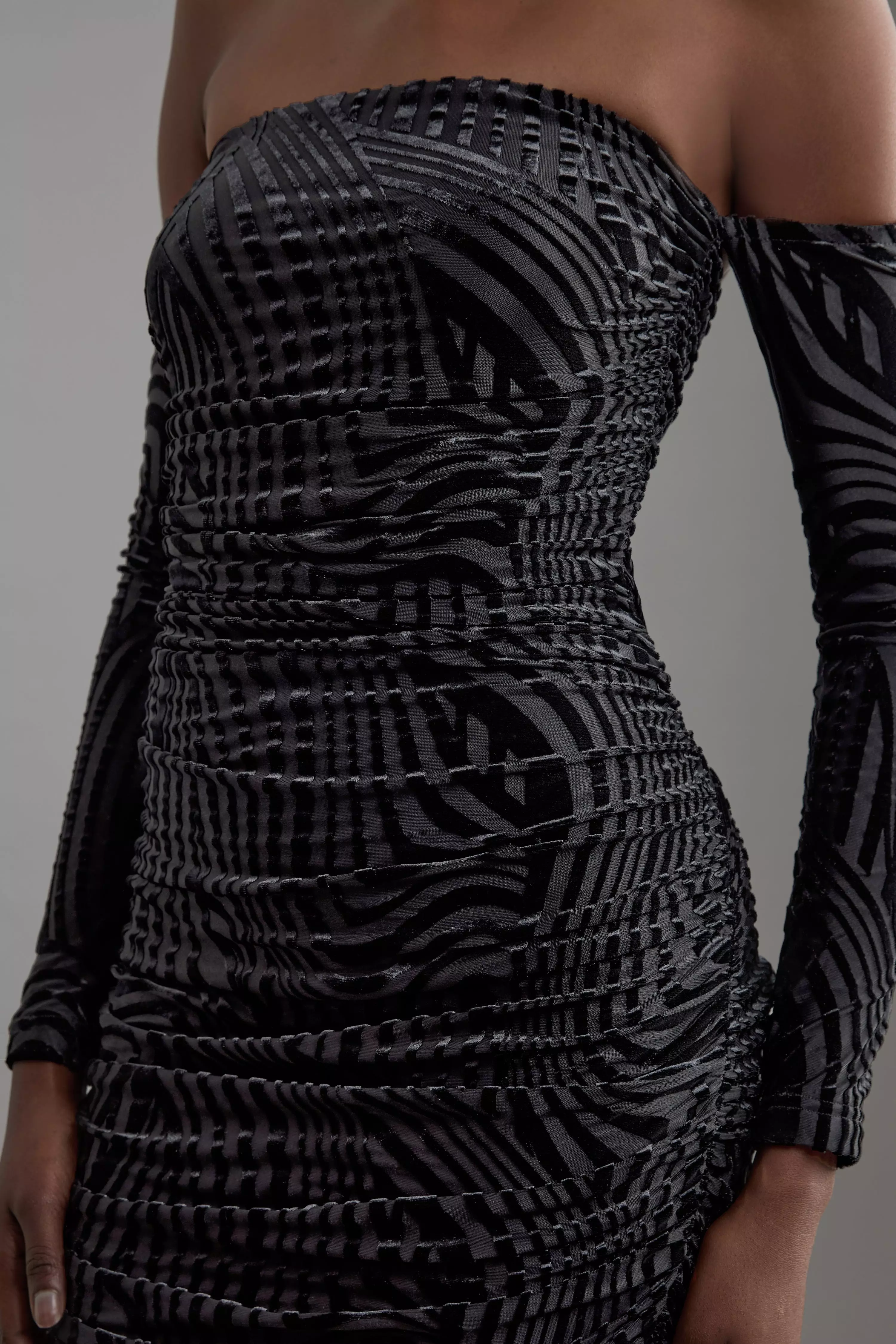 Velvet Devore Jersey Off The Shoulder Midi Dress | Karen Millen