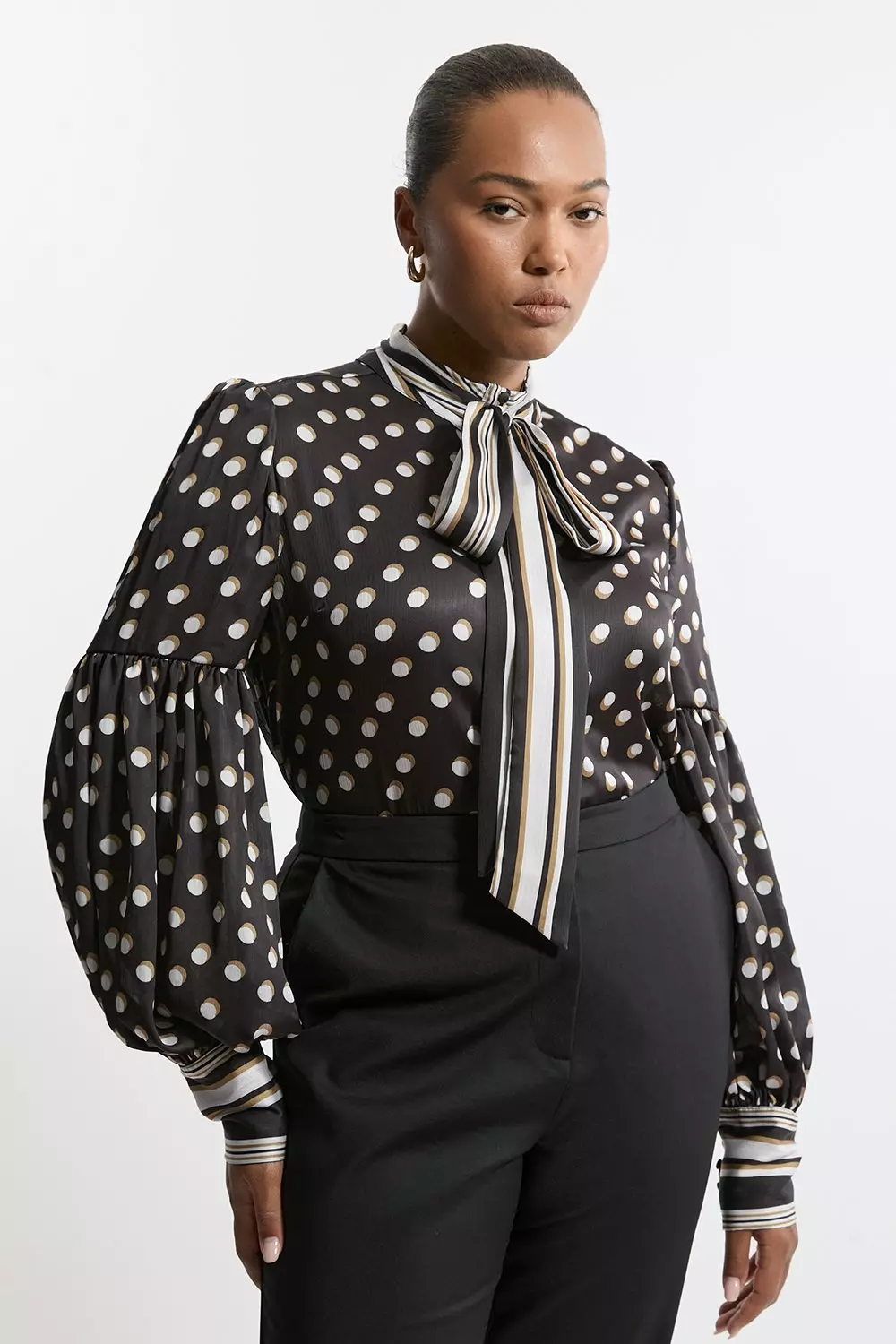 送料無料 ギフト Plus Size Millen Karen | Blouse Sleeve Balloon Woven Dot Polka トップス
