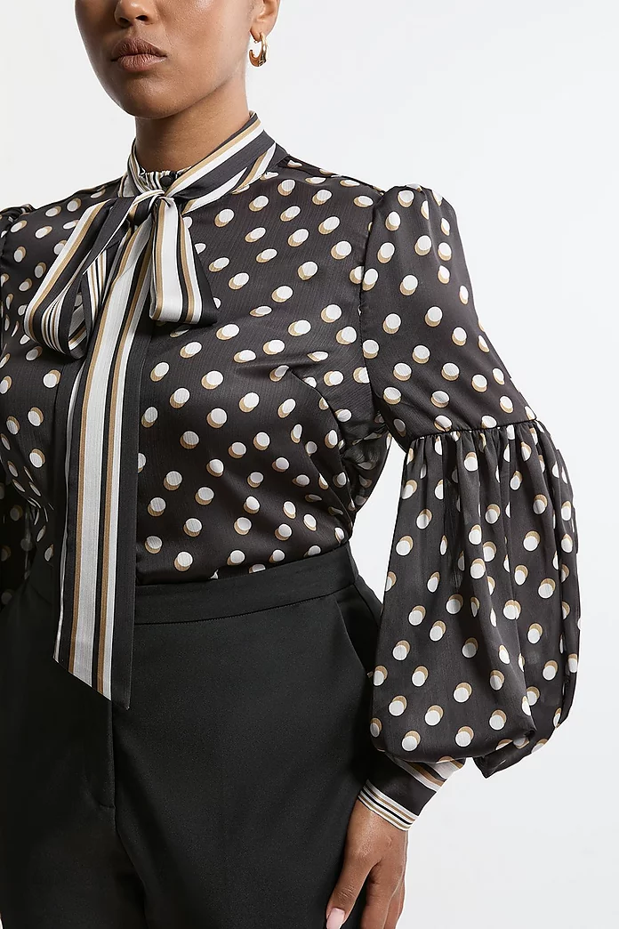 Plus Size Polka Dot Woven Balloon Sleeve Blouse | Karen Millen Plus Size Polka Dot Woven Balloon Sleeve Blouse | Karen Millen