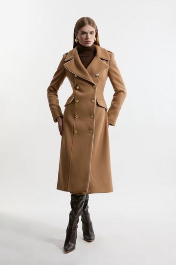 Premium Italian Manteco Wool Double Breasted Tailored Midi Coat camel