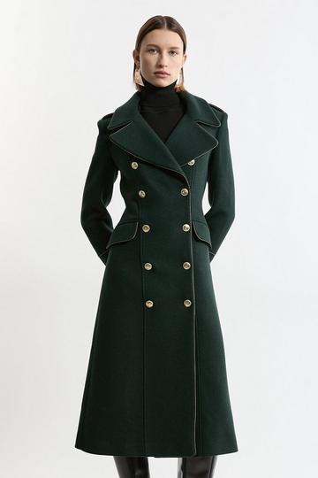 Premium Italian Manteco Wool Double Breasted Tailored Midi Coat forest