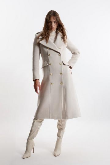 Premium Italian Manteco Wool Double Breasted Tailored Midi Coat oatmeal