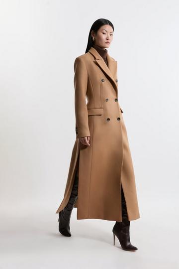 Premium Italian Manteco Wool Double Breasted Tailored Maxi Coat camel