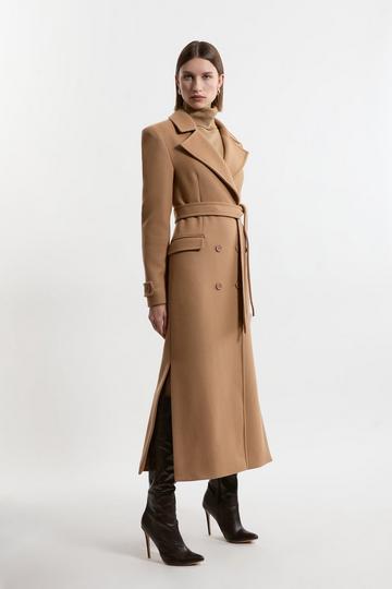 Premium Italian Manteco Wool Double Breasted Belted Tailored Midaxi Coat camel