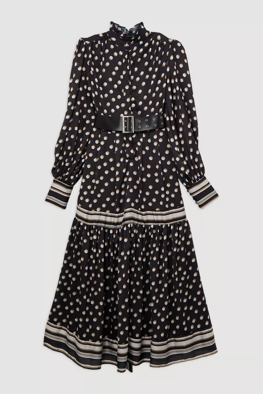 Petite Polka Dot Woven Balloon Sleeve Belted Midaxi Dress