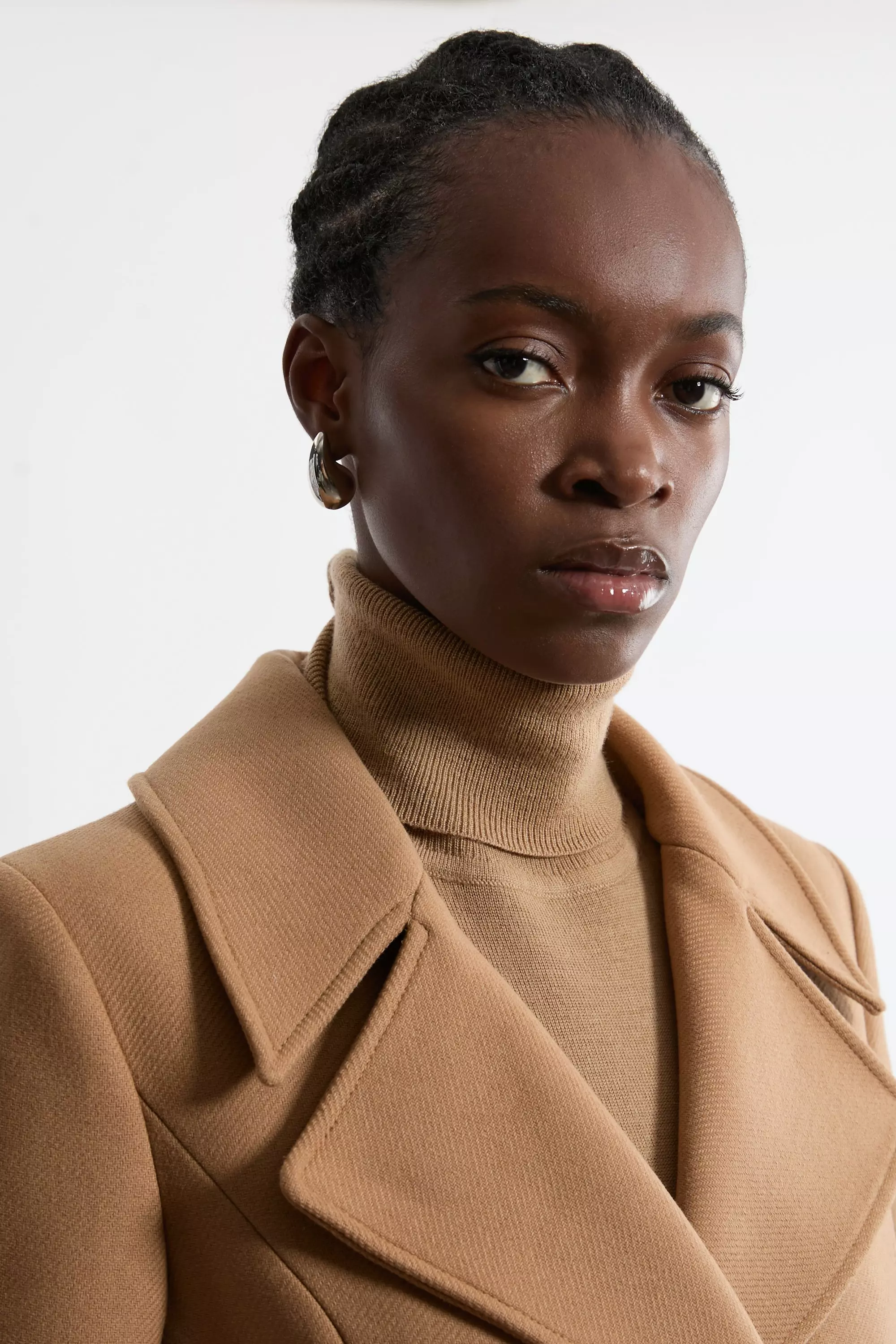 Camel Petite Premium Italian Manteco Wool Tailored Flared Skirt Maxi Coat alternative image