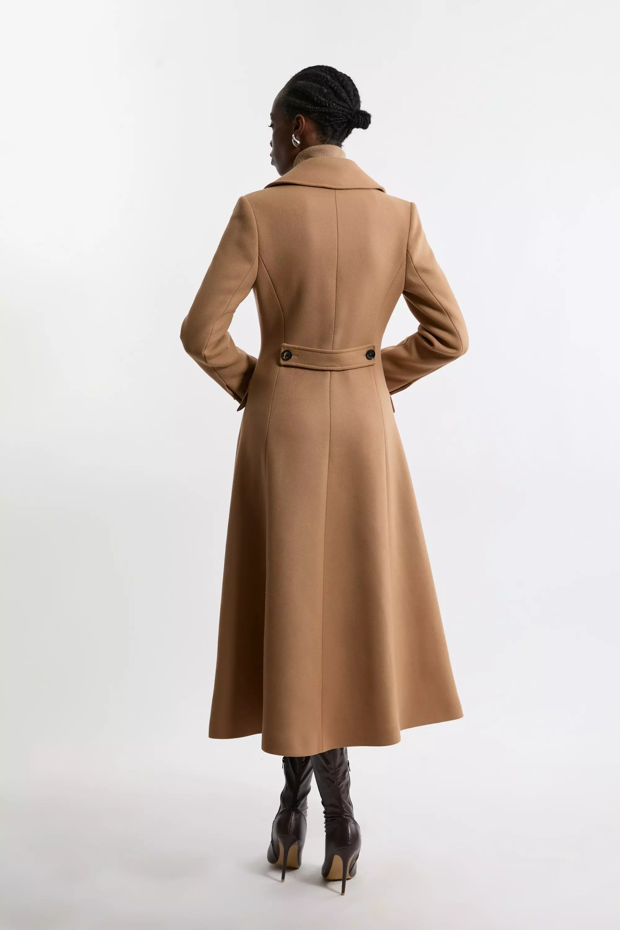 Camel Petite Premium Italian Manteco Wool Tailored Flared Skirt Maxi Coat alternative image