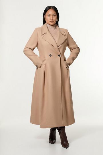 Plus Size Premium Italian Wool Blend Flared Skirt Midaxi Coat camel