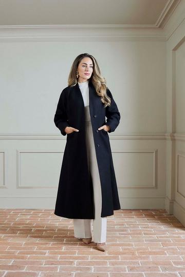 Lydia Millen Petite Premium Italian Manteco Wool Rounded Sleeve Skirted Tailored Midaxi Coat black