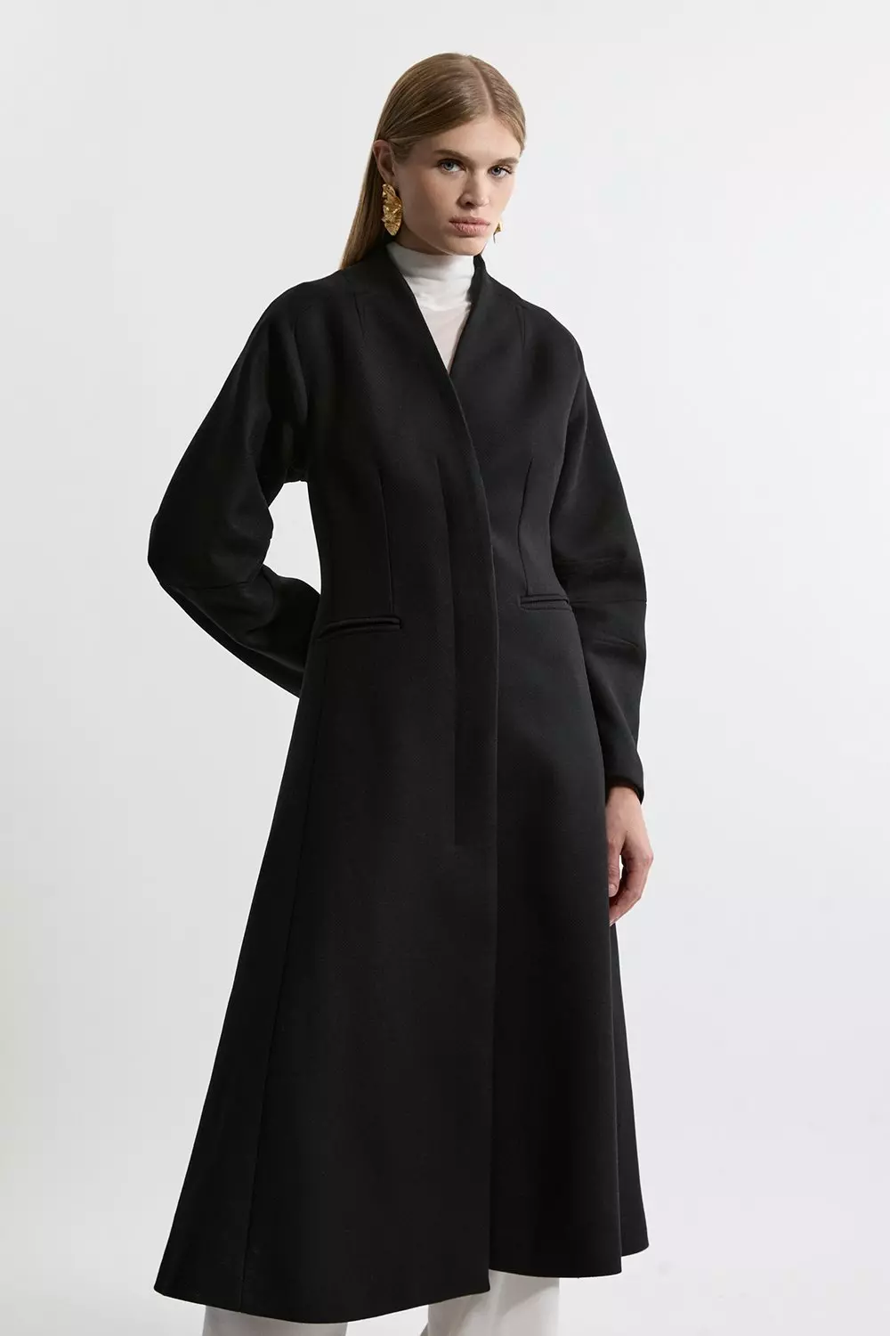 Black Lydia Millen Petite Premium Italian Manteco Wool Rounded Sleeve Skirted Tailored Midaxi Coat alternative image