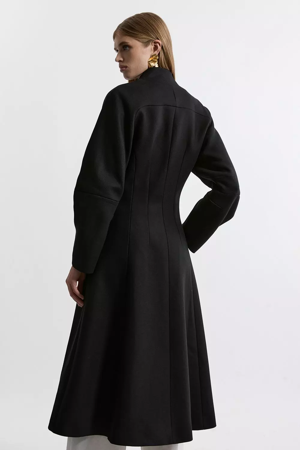 Black Lydia Millen Petite Premium Italian Manteco Wool Rounded Sleeve Skirted Tailored Midaxi Coat alternative image