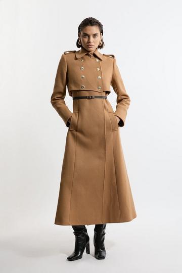 Premium Italian Manteco Wool Military Shelf Tailored Midaxi Coat camel