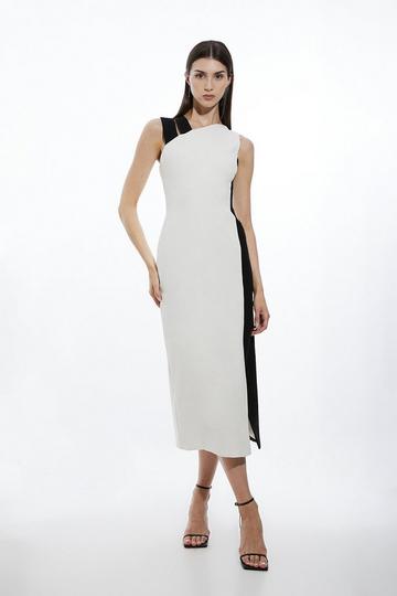 Petite Fluid Tailored Colourblock Split Strap Midi Dress mono