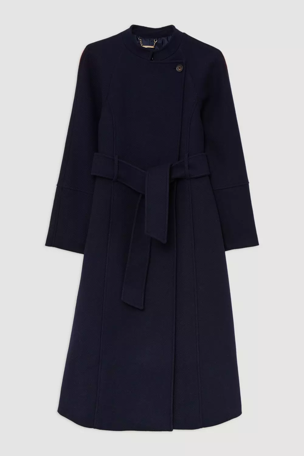 Navy collarless coat best sale