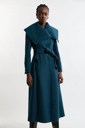 Premium Italian Manteco Wool Cape Full Skirted Belted Maxi Coat teal