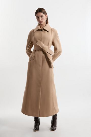 Premium Italian Manteco Wool Belted Tailored Duster Trench Maxi Coat camel