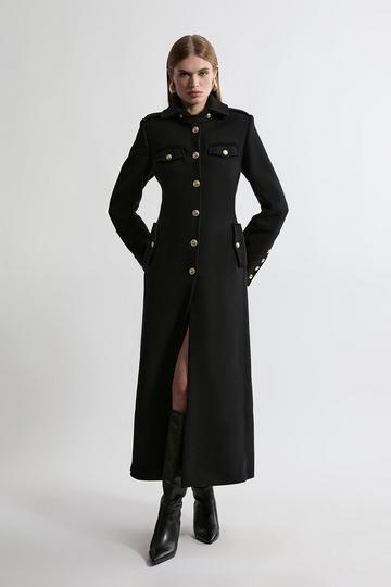 Black Premium Italian Manteco Wool Military Tailored Maxi Coat