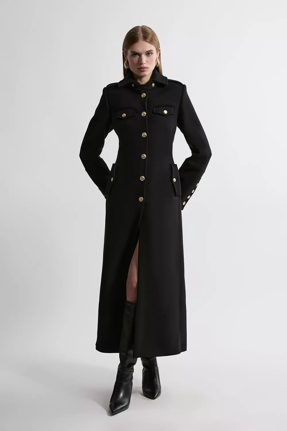 Premium Italian Manteco Wool Military Tailored Maxi Coat Karen Millen