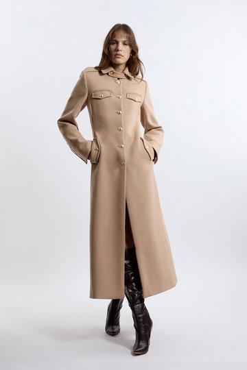 Premium Italian Manteco Wool Military Tailored Maxi Coat camel