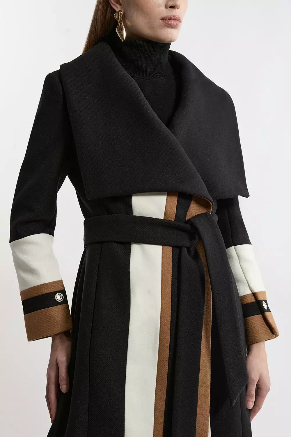 KAREN MILLEN イタリア製 ウール ベルト付き テーラード コート Premium Italian Manteco Wool Colour Block Tailored Belted