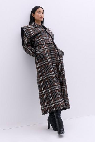 Premium Italian Wool Storm Flap Belted Tailored Midaxi Coat multi