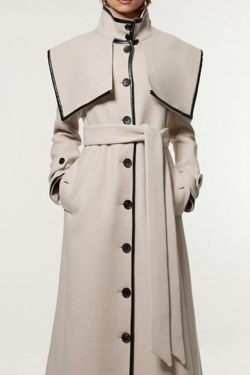 Premium Italian Wool Storm Flap Belted Tailored Midaxi Coat oatmeal