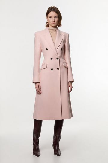 Premium Italian Manteco Wool Fitted Tailored Midi Coat blush