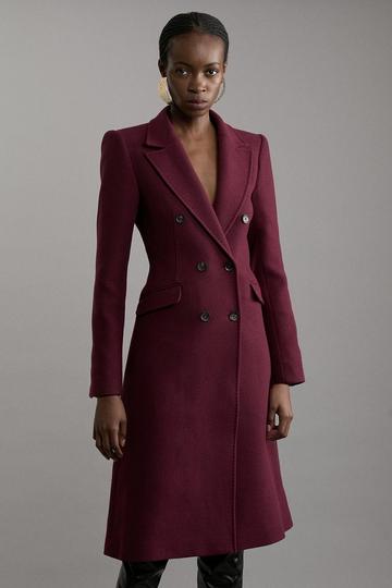 Premium Italian Manteco Wool Fitted Tailored Midi Coat fig