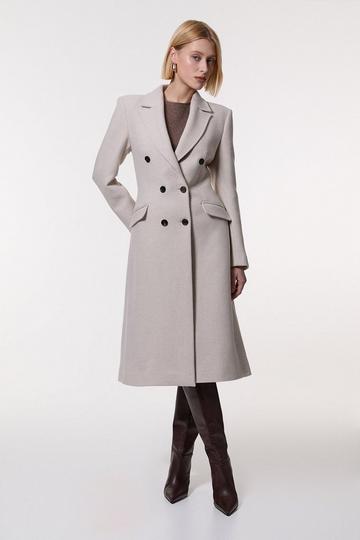 Premium Italian Manteco Wool Fitted Tailored Midi Coat oatmeal