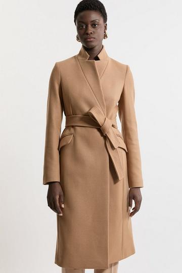 Premium Italian Manteco Wool Investment Notch Neck Tailored Midi Coat camel