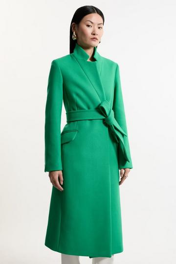 Premium Italian Manteco Wool Investment Notch Neck Tailored Midi Coat emerald