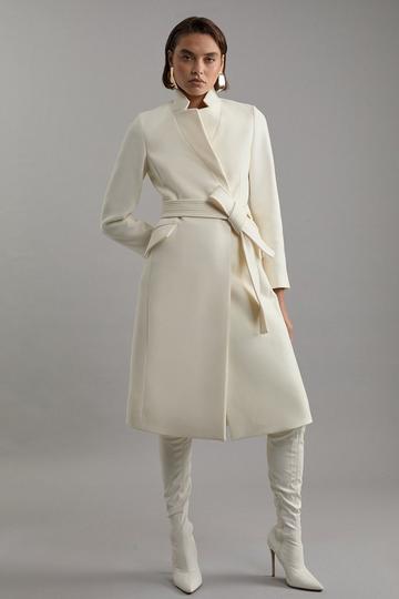 Premium Italian Manteco Wool Investment Notch Neck Tailored Midi Coat ivory