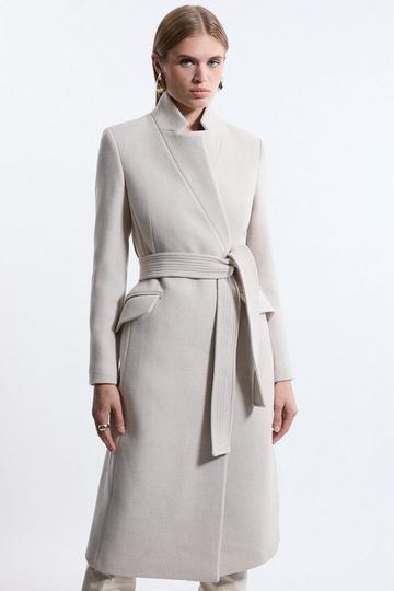 Premium Italian Manteco Wool Investment Notch Neck Tailored Midi Coat oatmeal