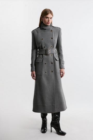 Premium Italian Manteco Wool Blend Belted Funnel Neck Tailored Midaxi Coat grey