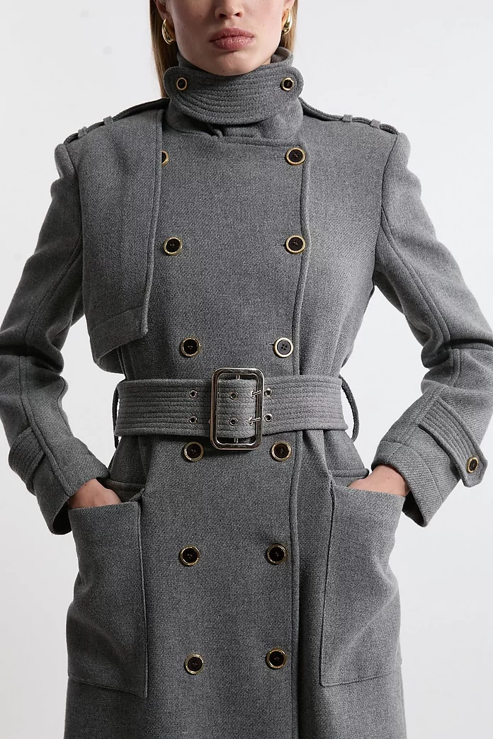 Premium Italian Manteco Wool Blend Belted Funnel Neck Premium Italian Manteco Wool Blend Belted Funnel Neck