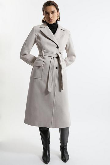 Premium Italian Manteco Wool Belted Tailored Midaxi Coat ecru