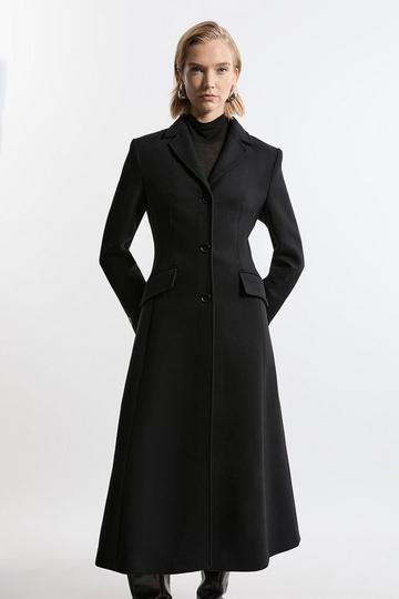 Black Premium Italian Manteco Wool Full Skirted Tailored Midaxi Coat