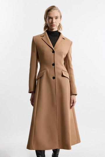 Premium Italian Manteco Wool Full Skirted Tailored Midaxi Coat camel