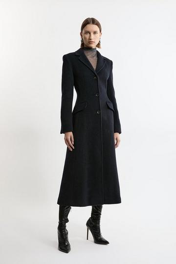 Premium Italian Manteco Wool Full Skirted Tailored Midaxi Coat navy