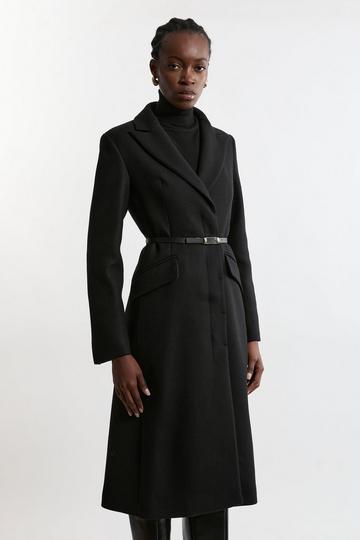 Black Premium Italian Manteco Wool Single Breasted Belted Tailored Maxi Coat