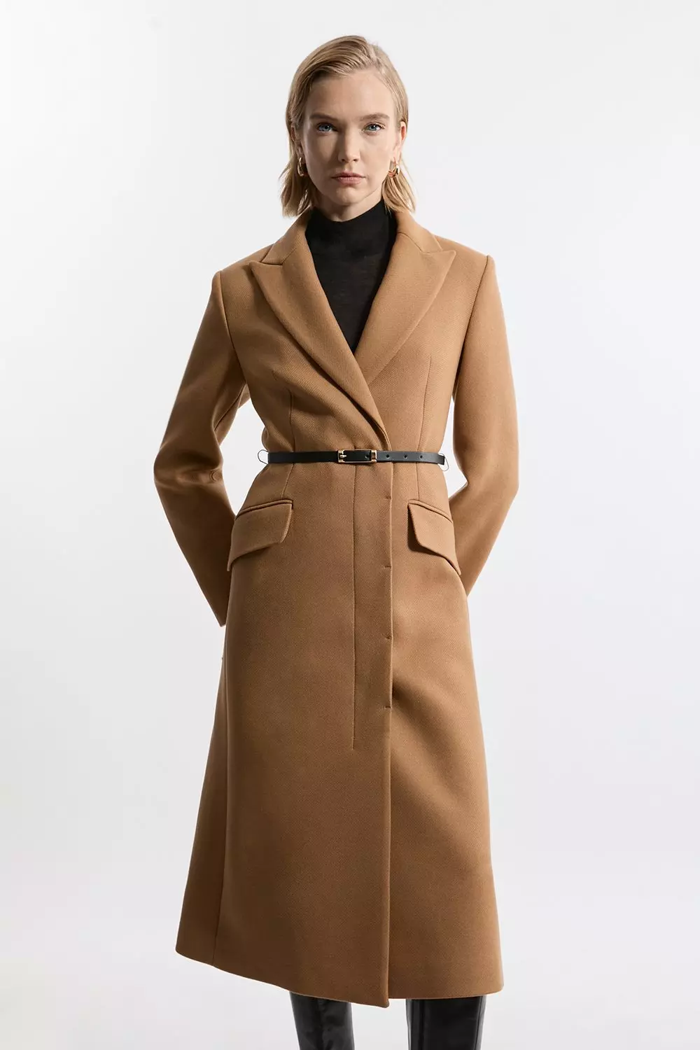 Premium Italian Manteco Wool Single Breasted Belted Tailored Maxi Coat Karen Millen