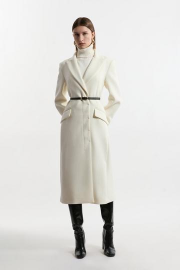 Premium Italian Manteco Wool Single Breasted Belted Tailored Maxi Coat ivory