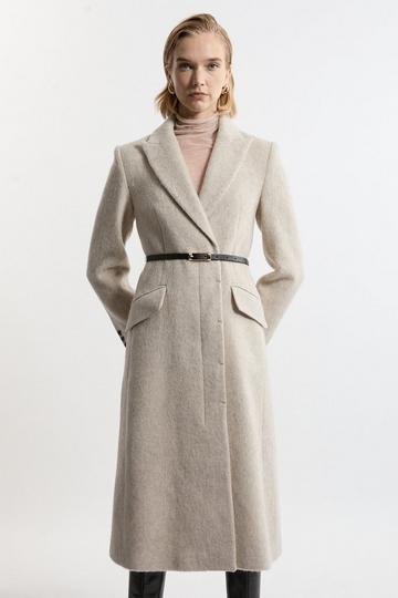 Premium Italian Manteco Wool Single Breasted Belted Tailored Maxi Coat oatmeal