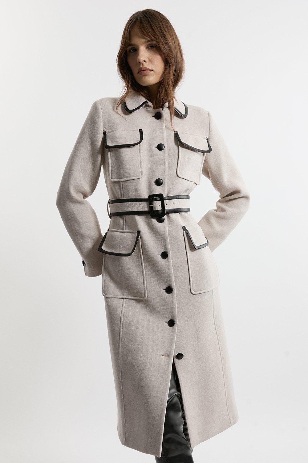 KAREN MILLEN*ウールポケットディテール ベルトテーラードコート Belted Wool Coats | Karen Millen US