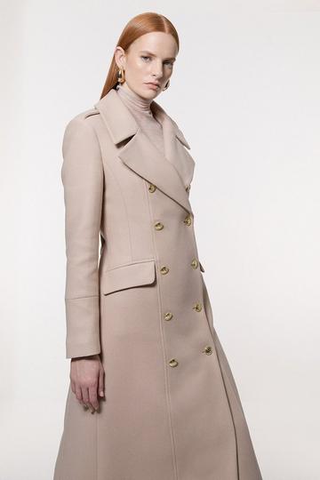 Premium Italian Manteco Wool Military Double Breasted Tailored Midi Coat oatmeal