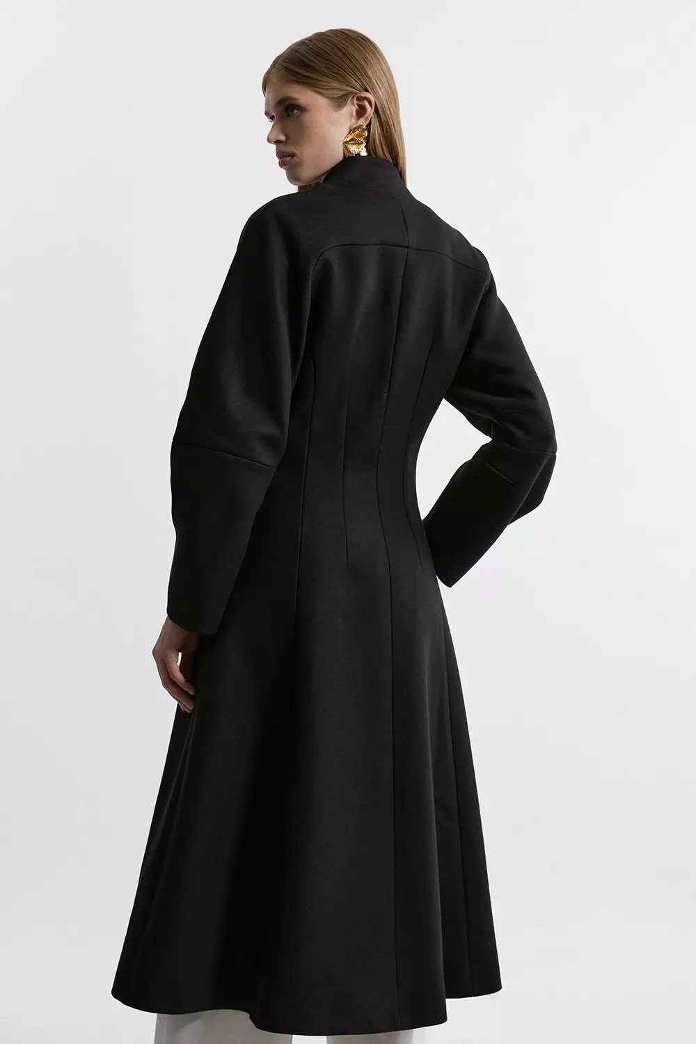 Lydia Millen Premium Italian Manteco Wool Rounded Sleeve Skirted Tailored Midaxi Coat Karen Millen