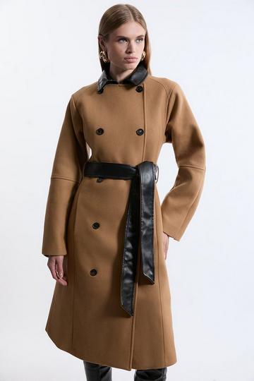 Premium Italian Manteco Wool Rounded Sleeve Belted Tailored Midi Coat camel