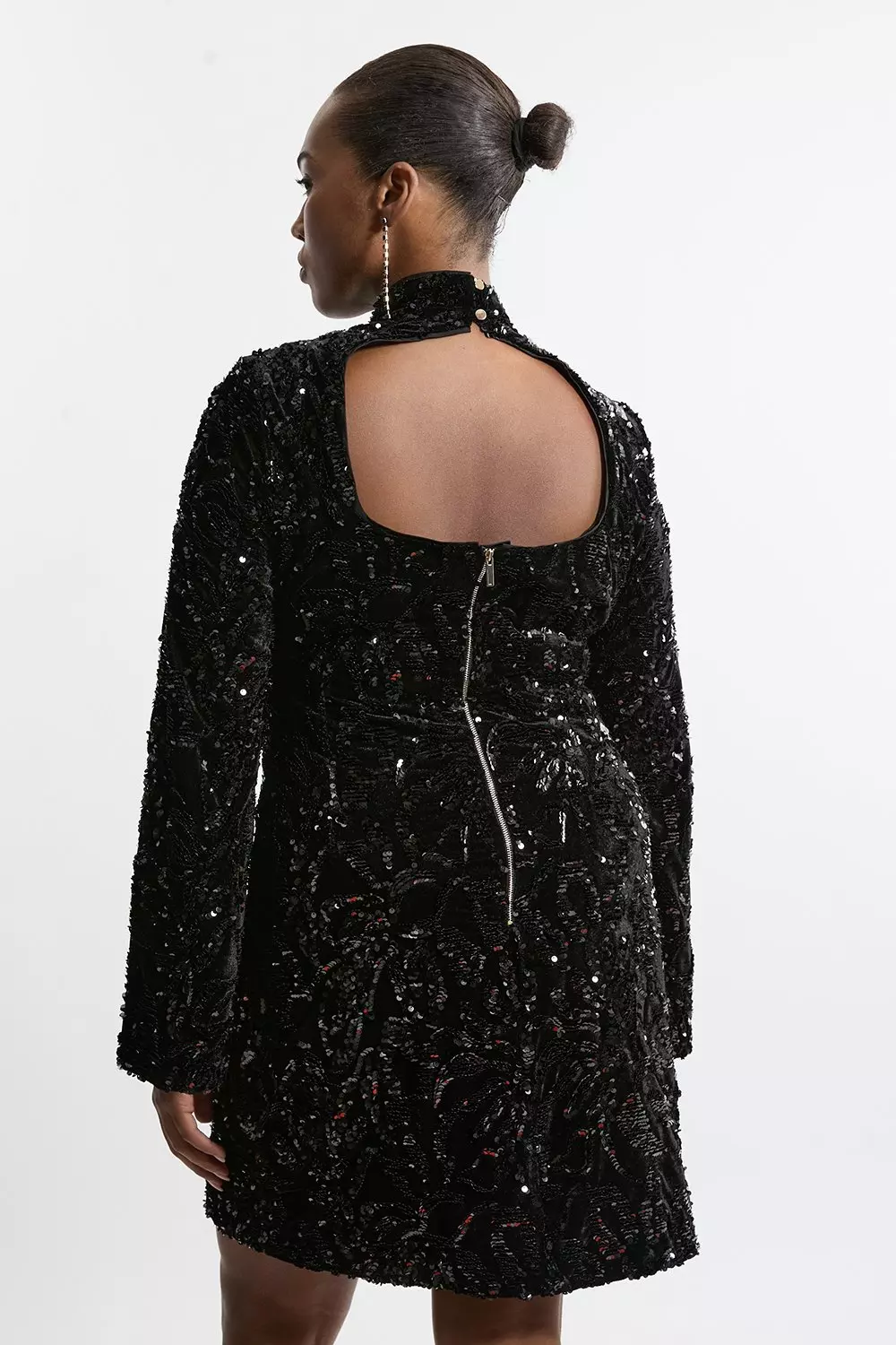 Black Plus Size Velvet Sequin Flare Woven Mini Dress  alternative image