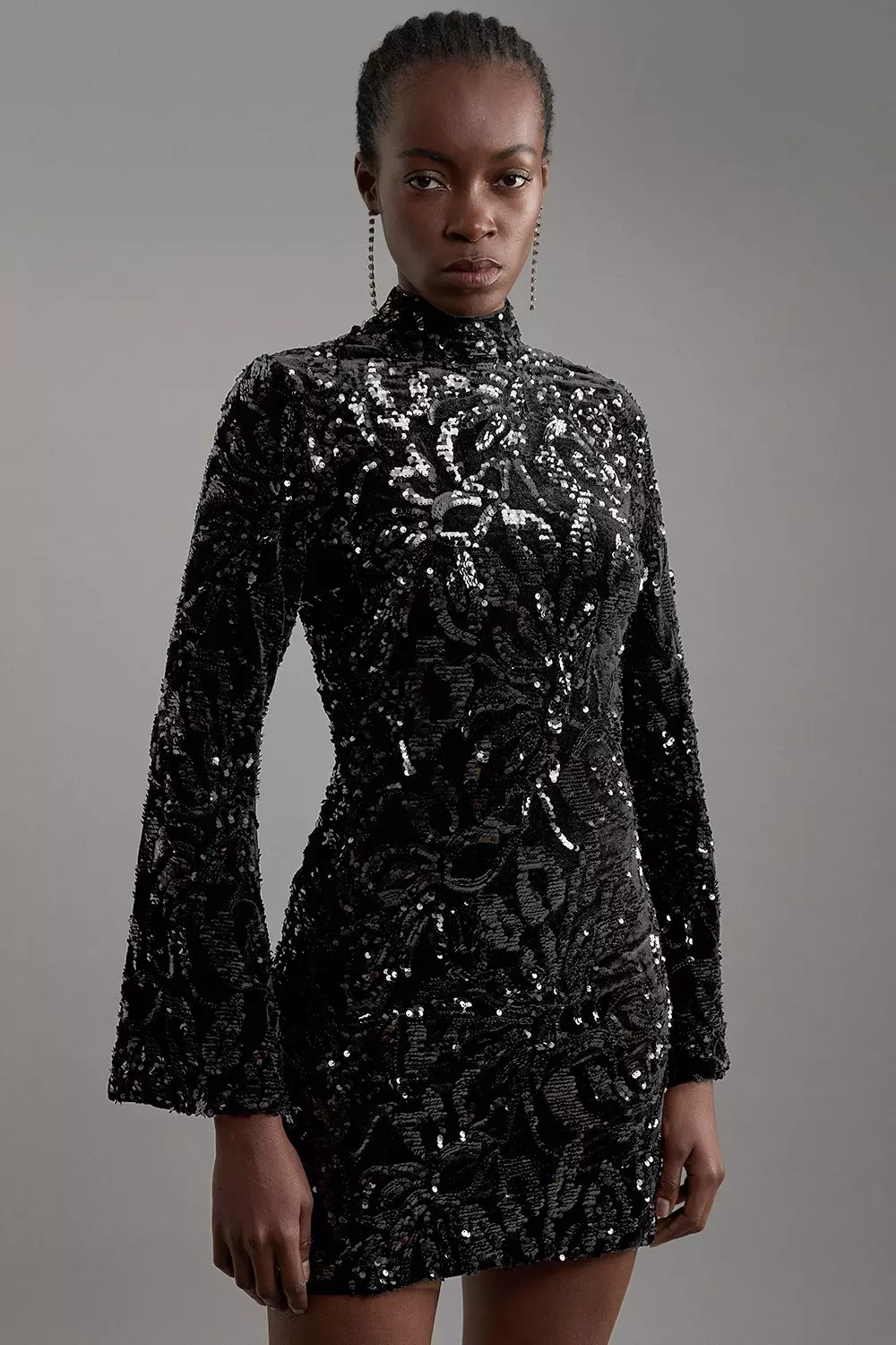 Sequin flare dress sales